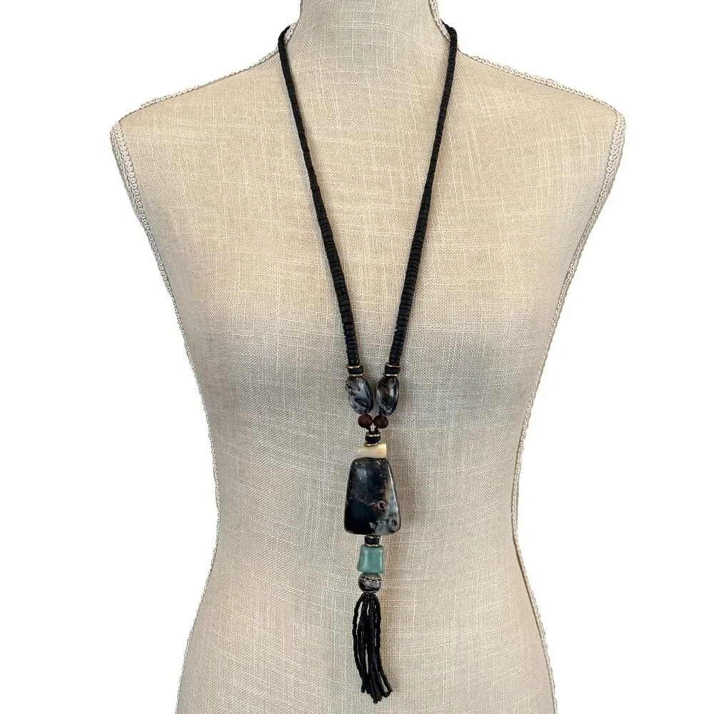 Vintage Tribal Beaded and Stone Necklace - Picture 1 of 13
